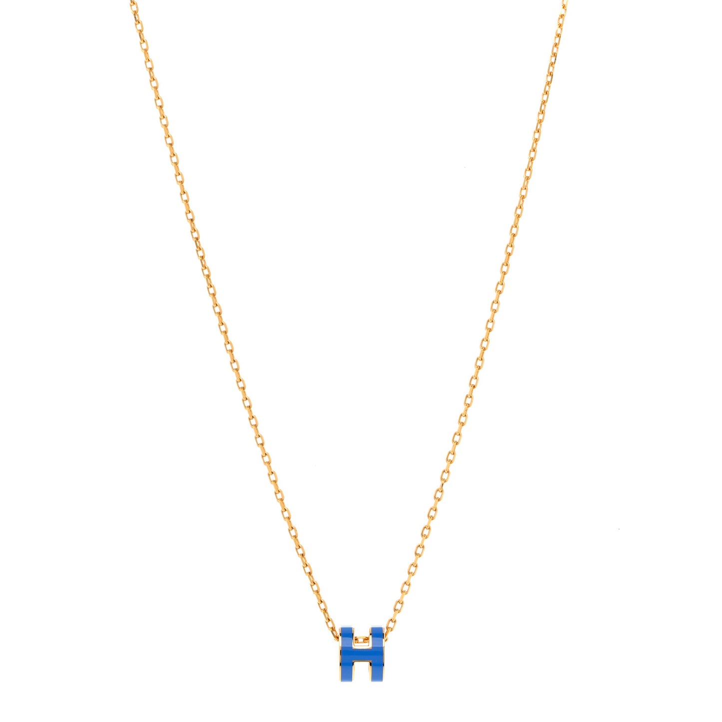 Lacquered Gold Mini Pop H Pendant Necklace Bleu Sature
