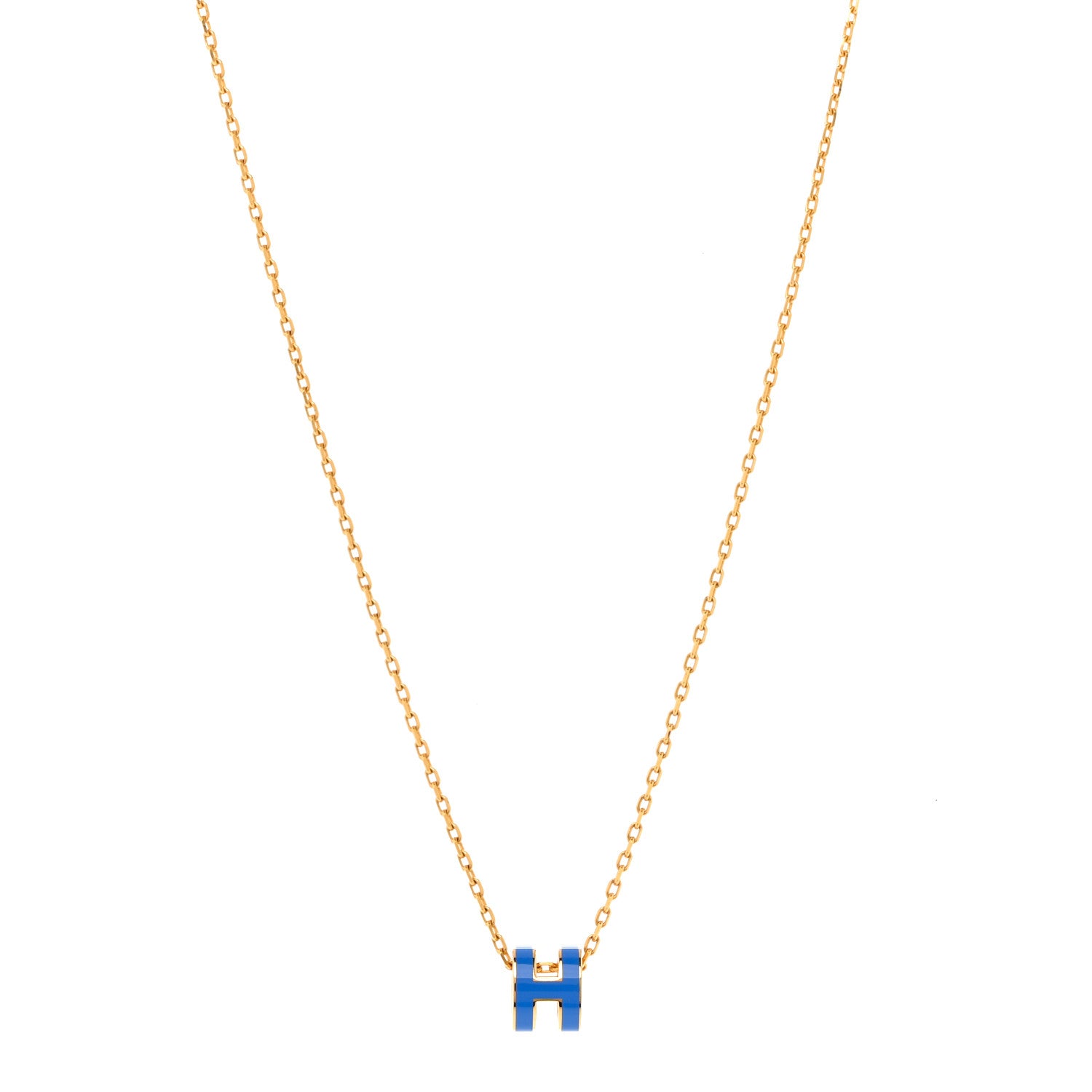 Hermes Lacquered Gold Mini Pop H Pendant Necklace Bleu Sature 1 of 8