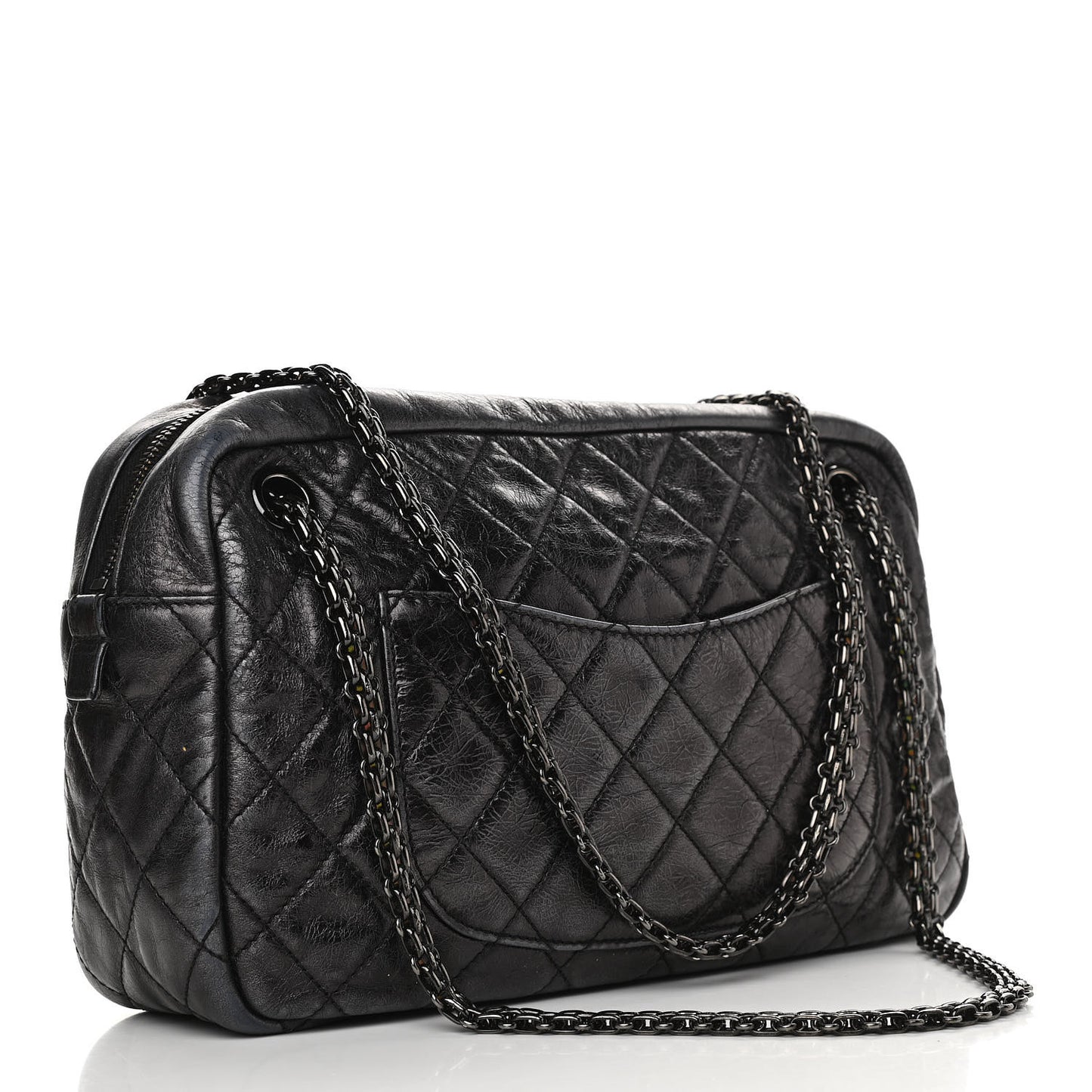 Metallic Aged Calfskin Quilted Medium Reissue Camera Case Black