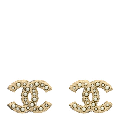 Chanel Pearl Crystal CC Earrings Light Gold 1 of 3
