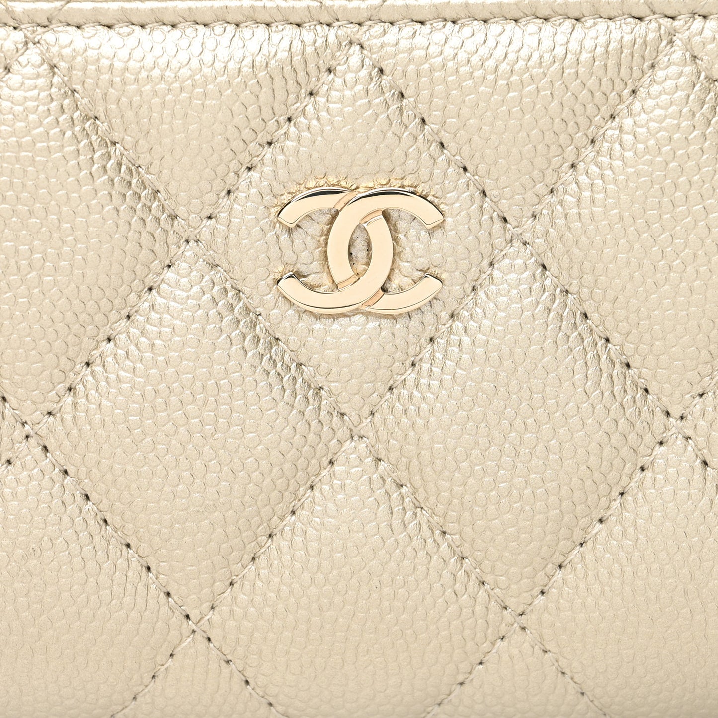 Metallic Caviar Quilted Zip Coin Purse Light Gold