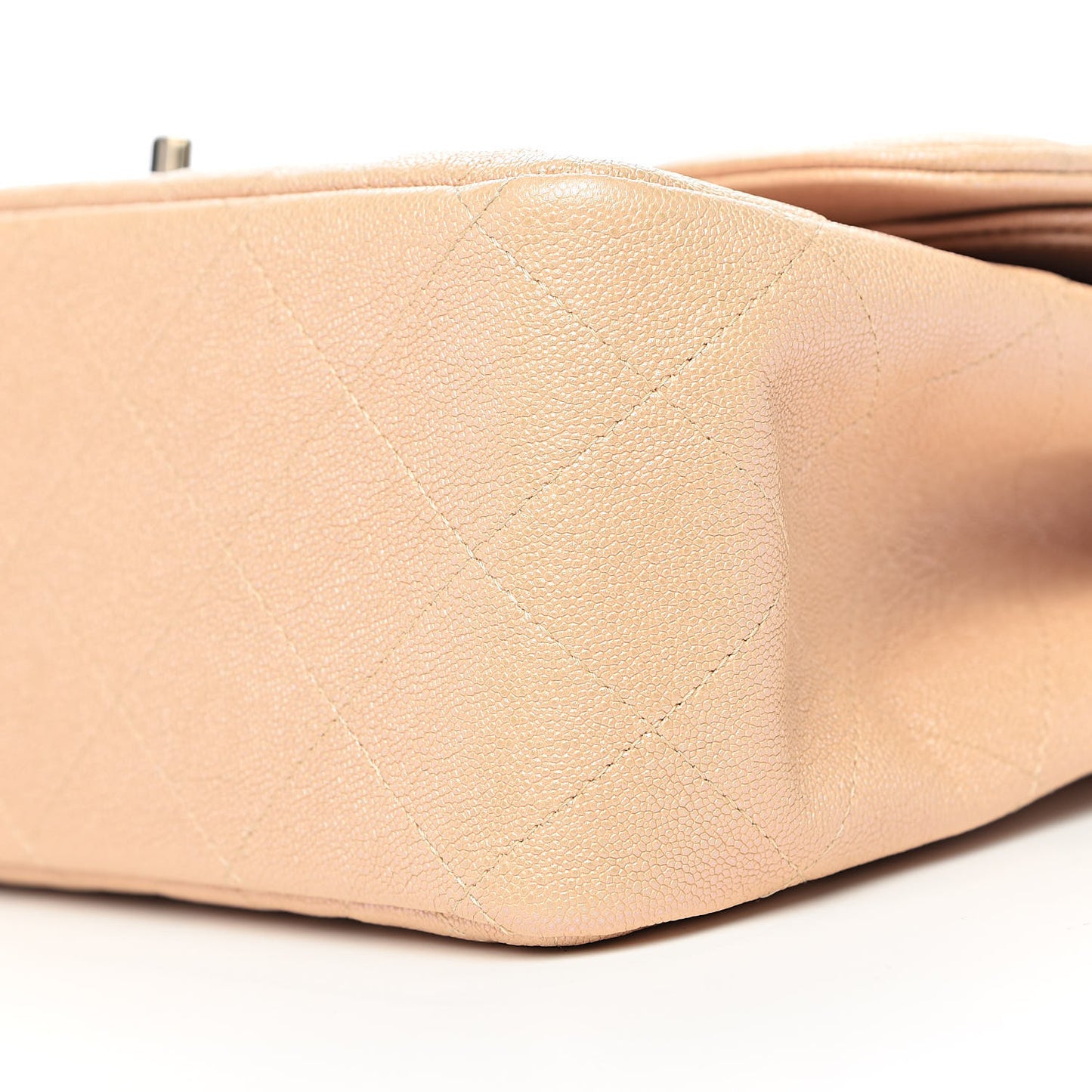 Iridescent Caviar Quilted Jumbo Double Flap Beige