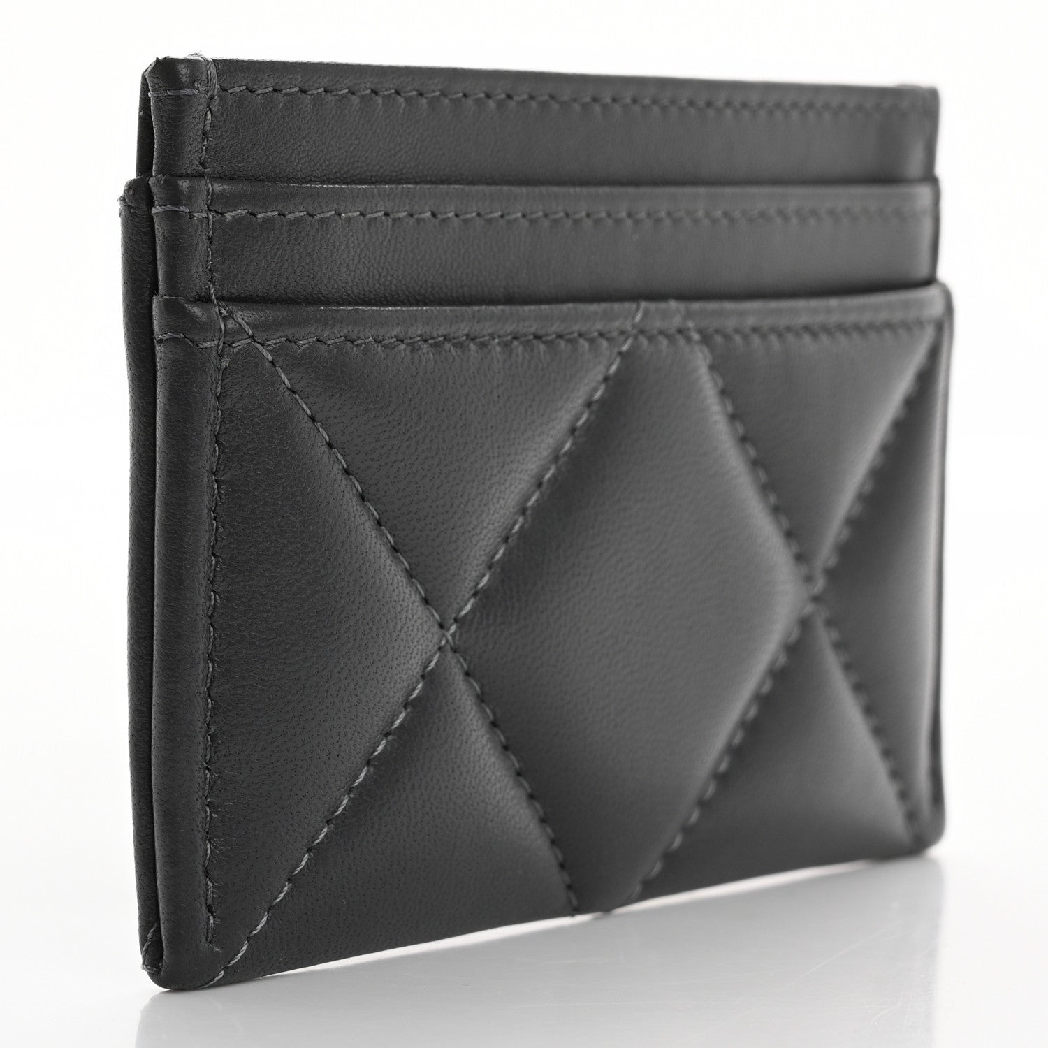 Chanel Lambskin Quilted Chanel 19 Card Holder Dark Grey 2 of 10