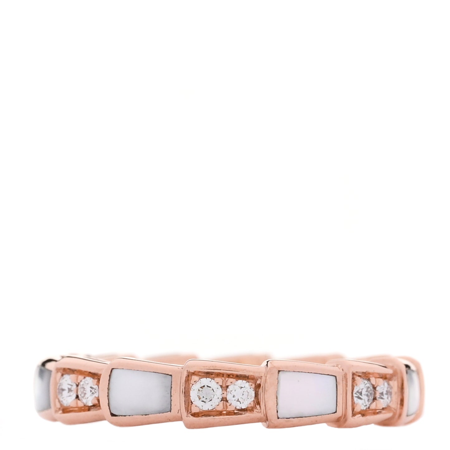 18K Rose Gold Diamond Mother of Pearl 4mm Serpenti Viper Band Ring 52 6