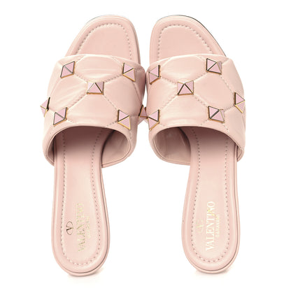 Valentino Garavani Nappa Enamel Quilted Monochrome Roman Stud 65mm Slide Sandals 39.5 Rose Cannelle 2 of 9