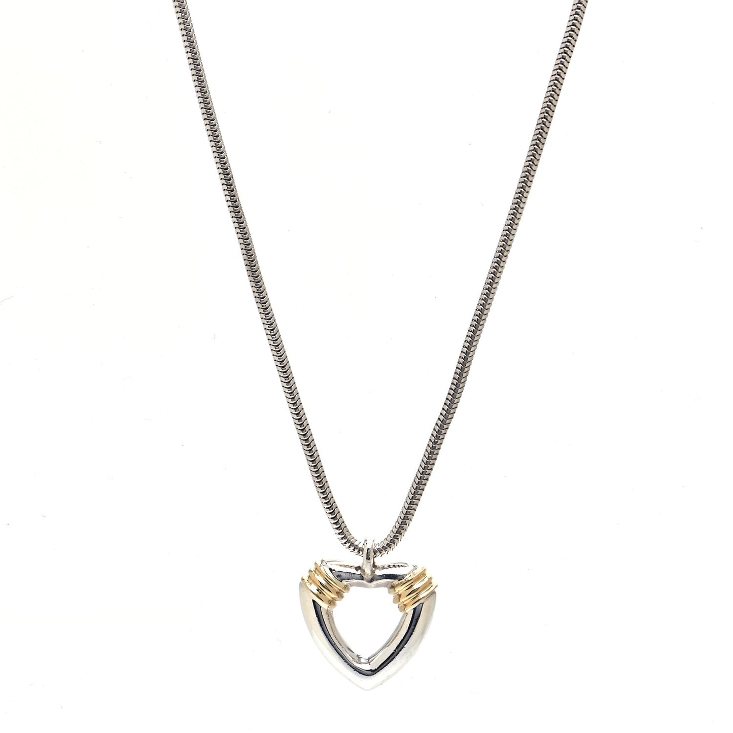 Sterling Silver 18K Yellow Gold Open Heart Pendant Necklace