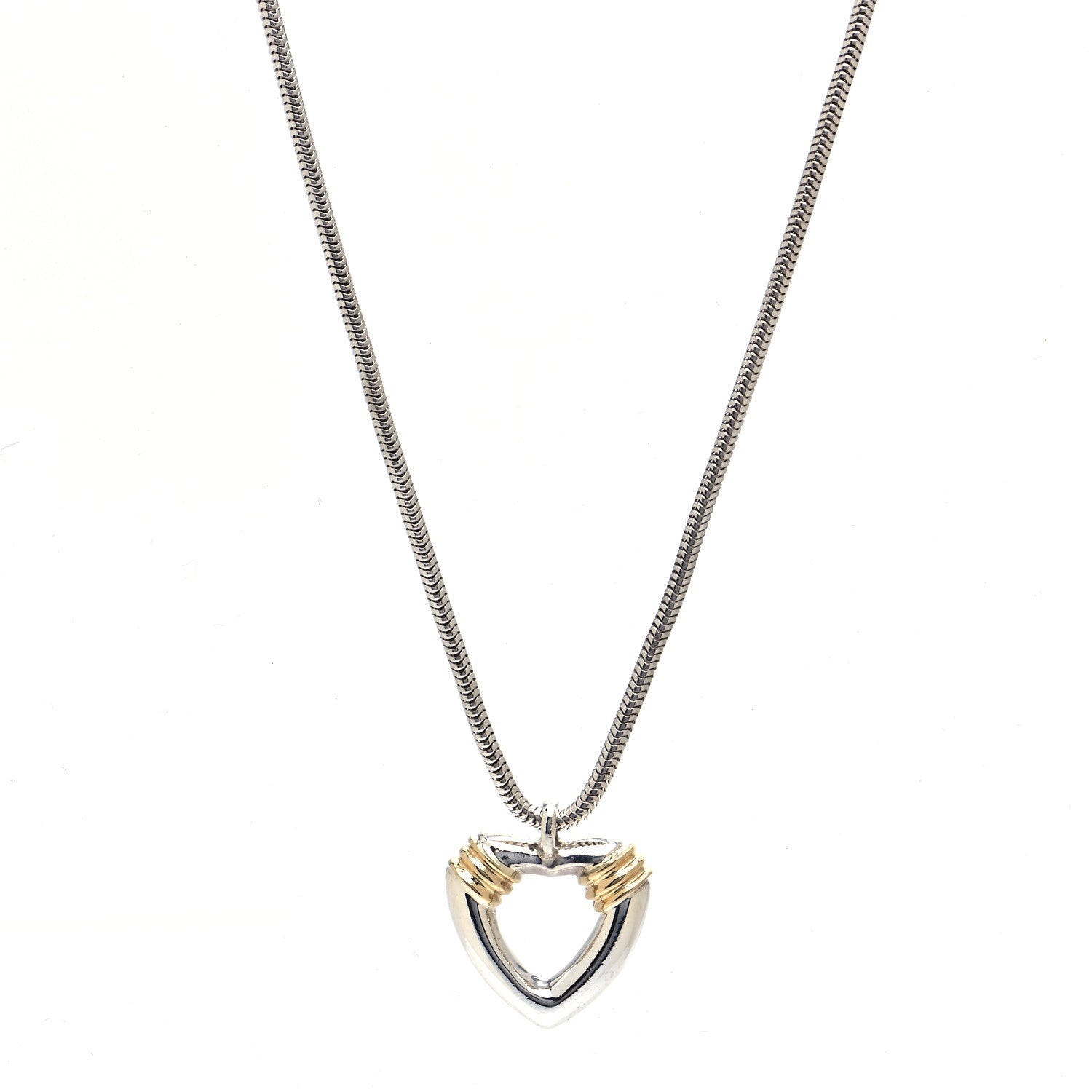 Tiffany Sterling Silver 18K Yellow Gold Open Heart Pendant Necklace 1 of 5