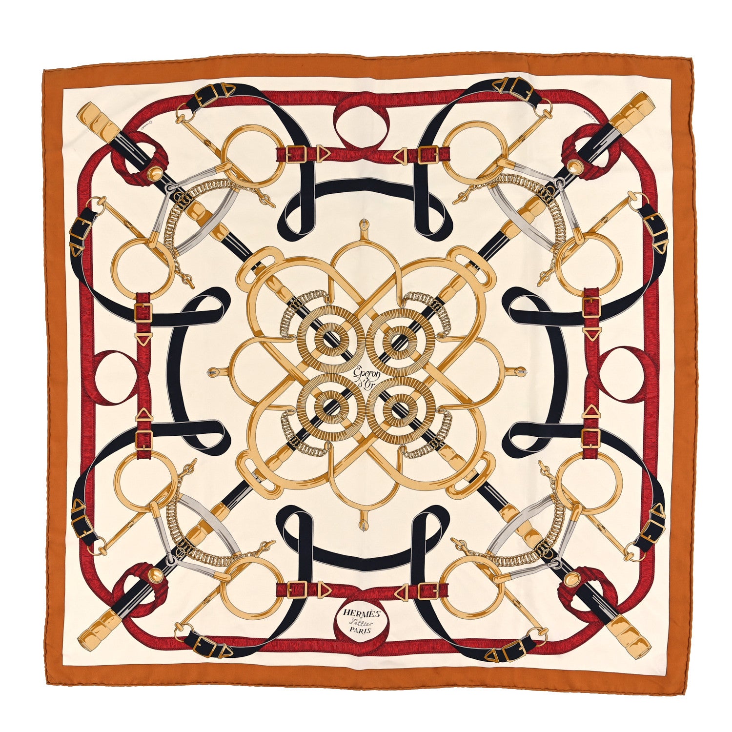 Hermes Silk Eperon D'Or Forever Scarf 90 Caramel Creme Or 1 of 3