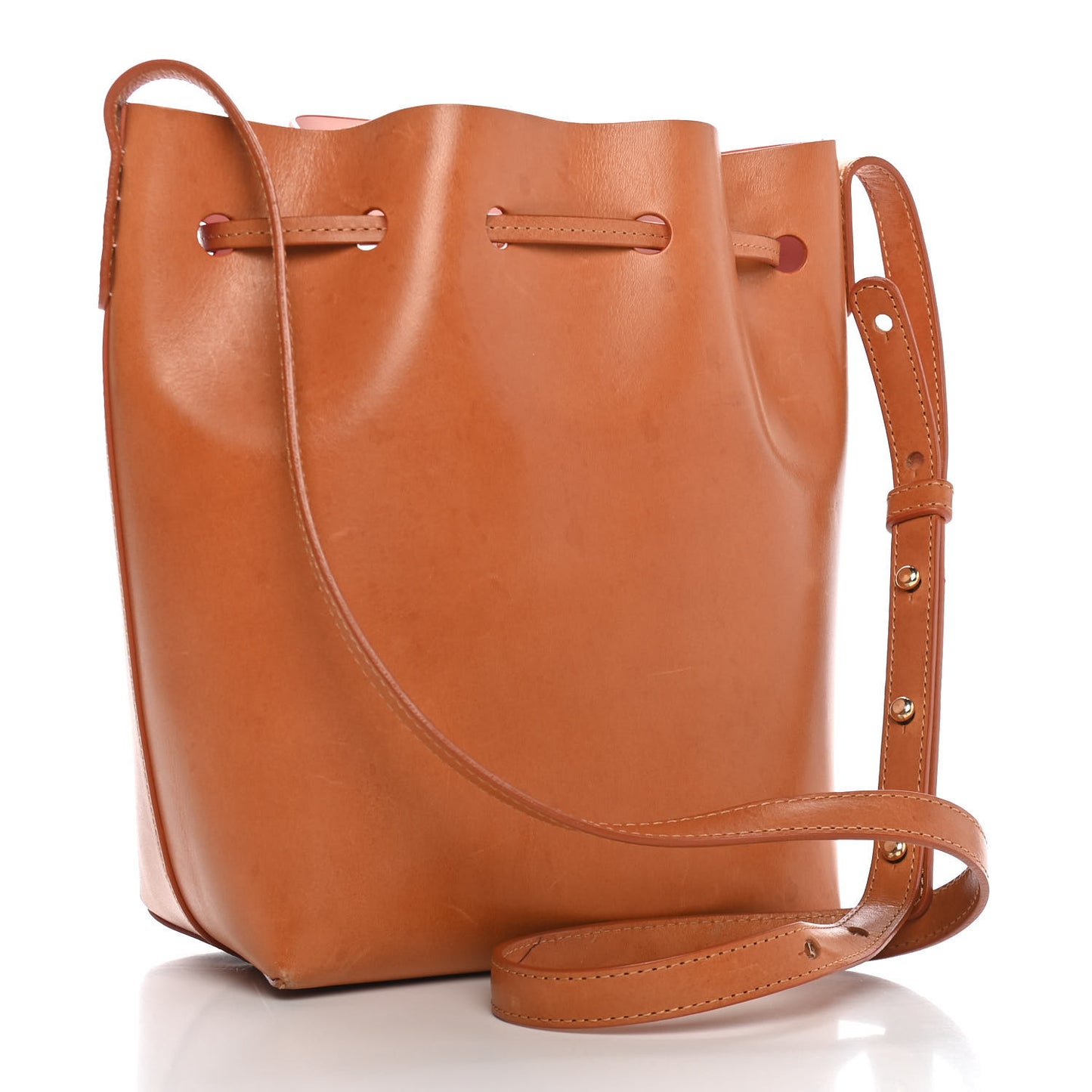 Vegetable Tanned Calfskin Mini Bucket Bag Camello Rosa