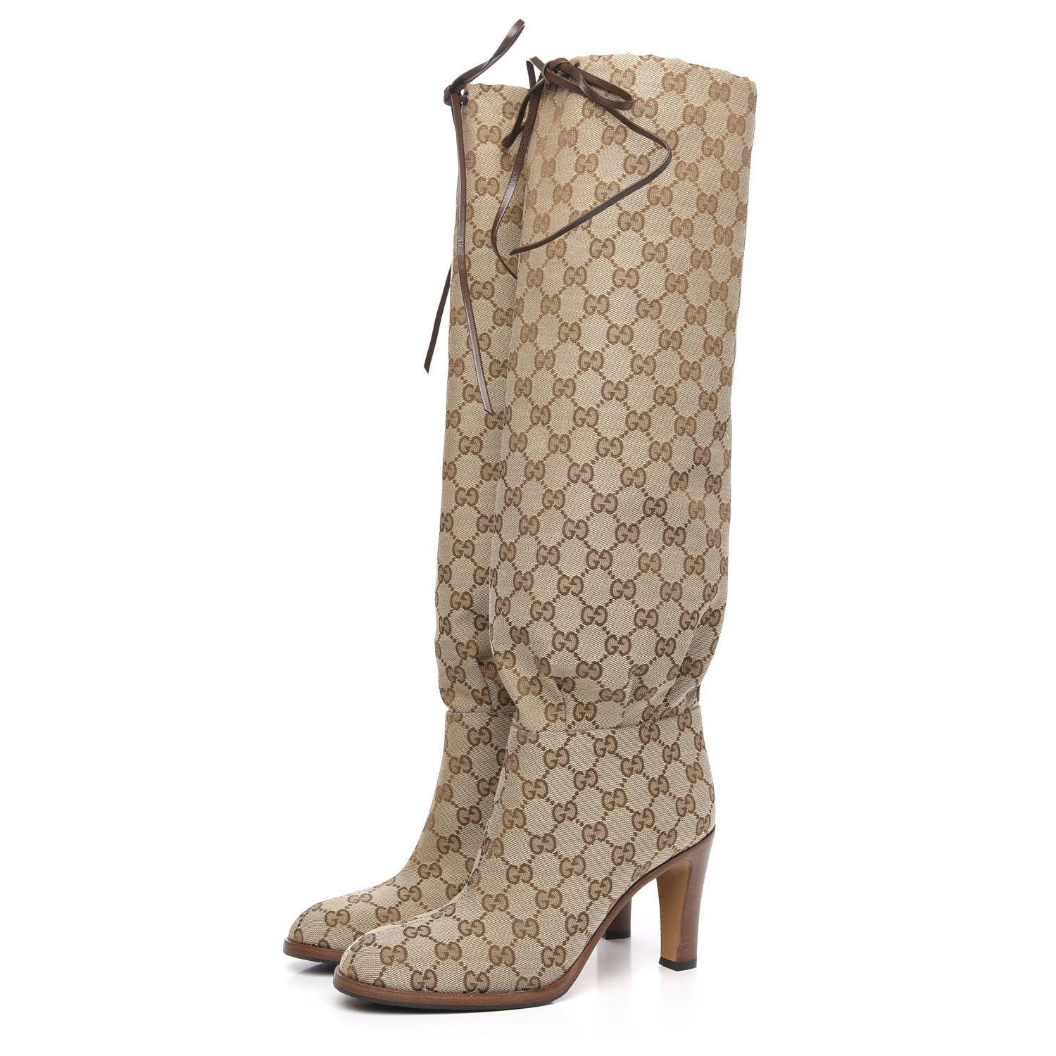 Gucci Monogram Lisa Mid Heel Boots 38 Beige Ebony 3 of 7