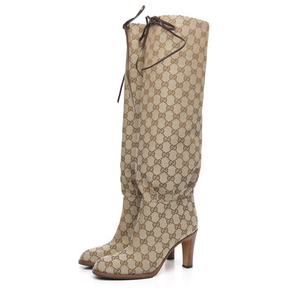 Gucci Monogram Lisa Mid Heel Boots 38 Beige Ebony 3 of 7