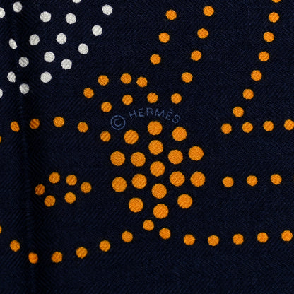 Hermes Cashmere Silk Brandebourgs Points Shawl 140 Bleu Black Gold Rouge 4 of 5