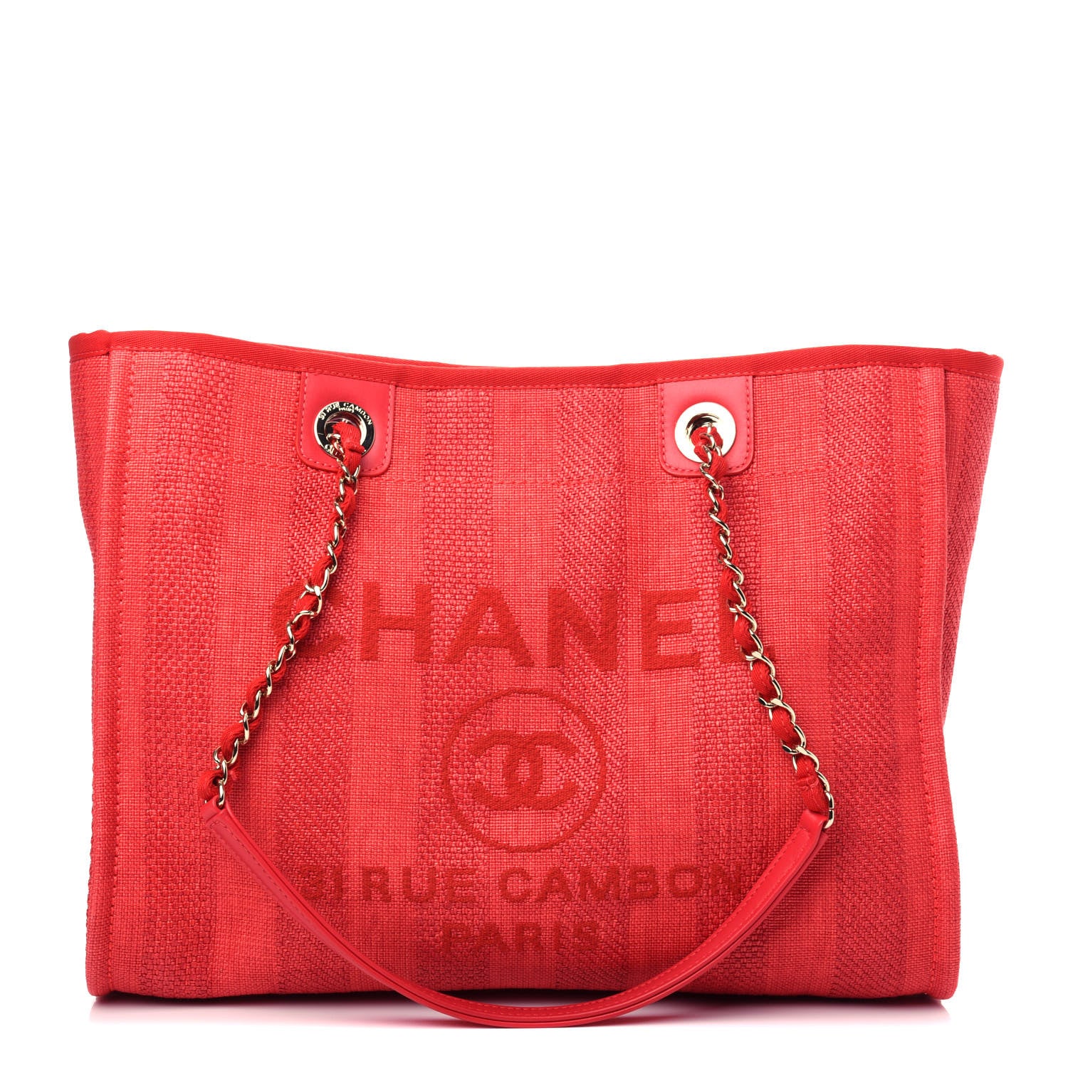 Chanel Mixed Fibers Striped Small Deauville Tote Red 1 of 11