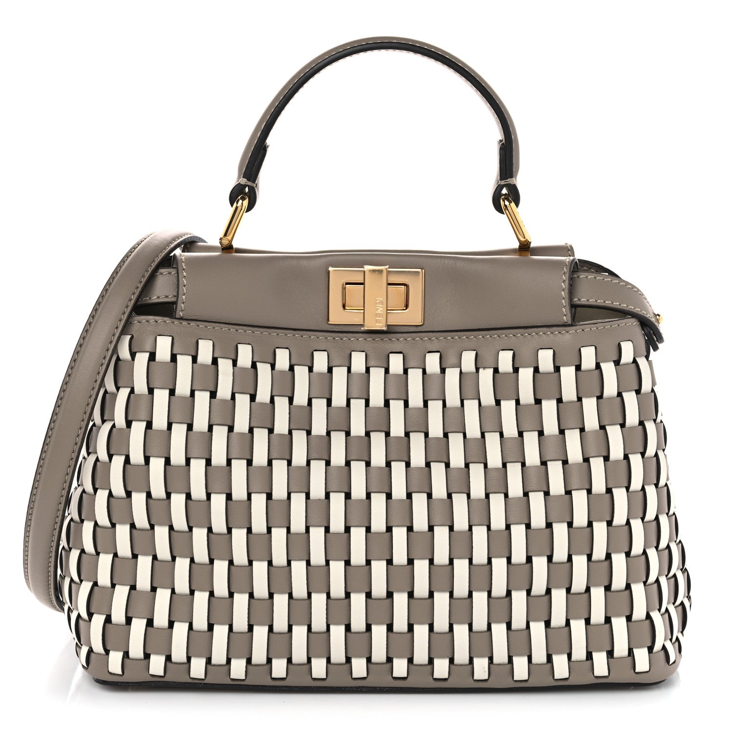 Fendi Calfskin Woven Mini Peekaboo Iconic Satchel Tortora 1 of 19