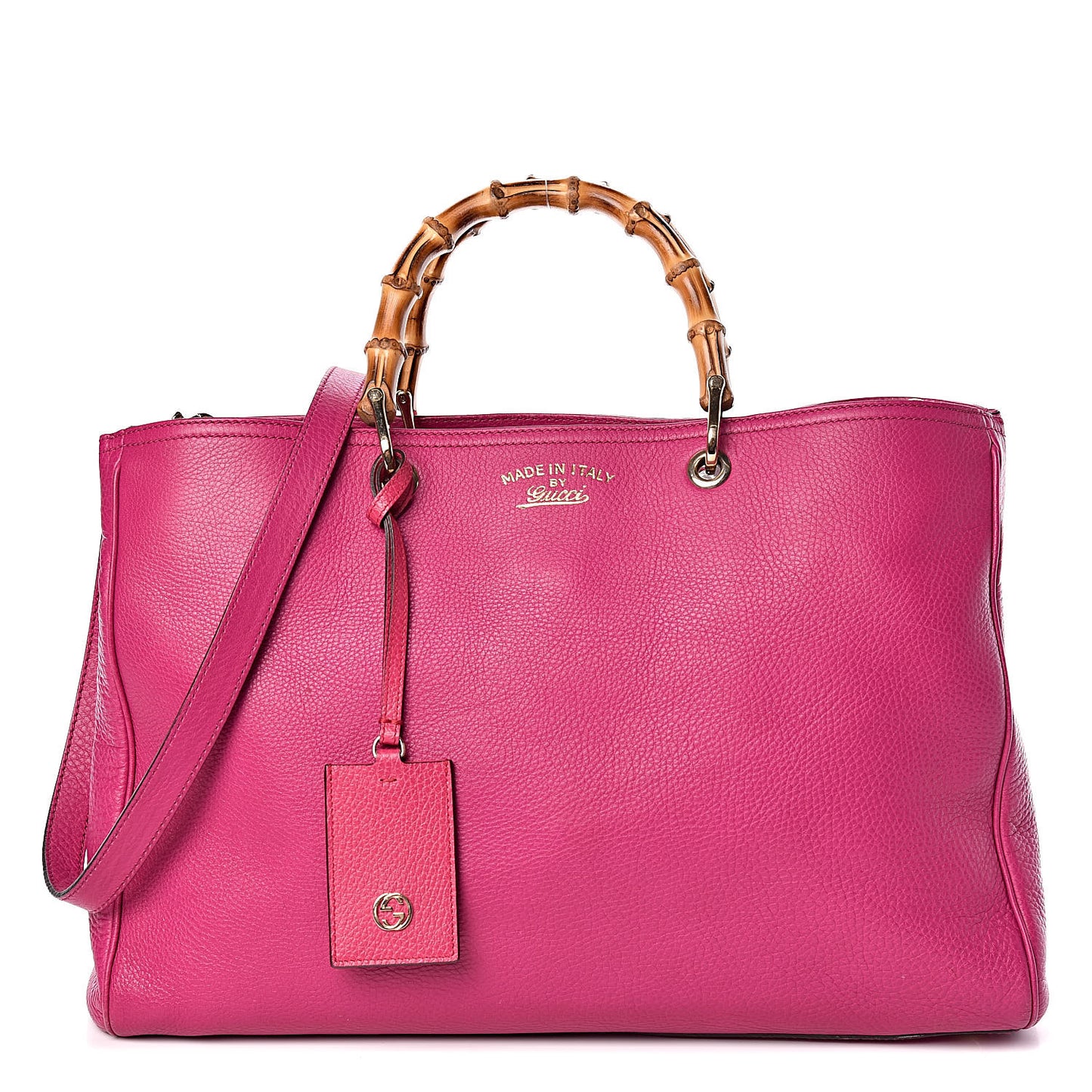 Pebbled Calfskin Large Bamboo Shopper Tote Bright Bougainvillea