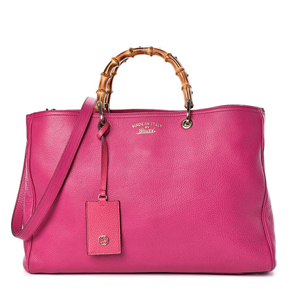 Gucci Pebbled Calfskin Large Bamboo Shopper Tote Bright Bougainvillea 1 of 14