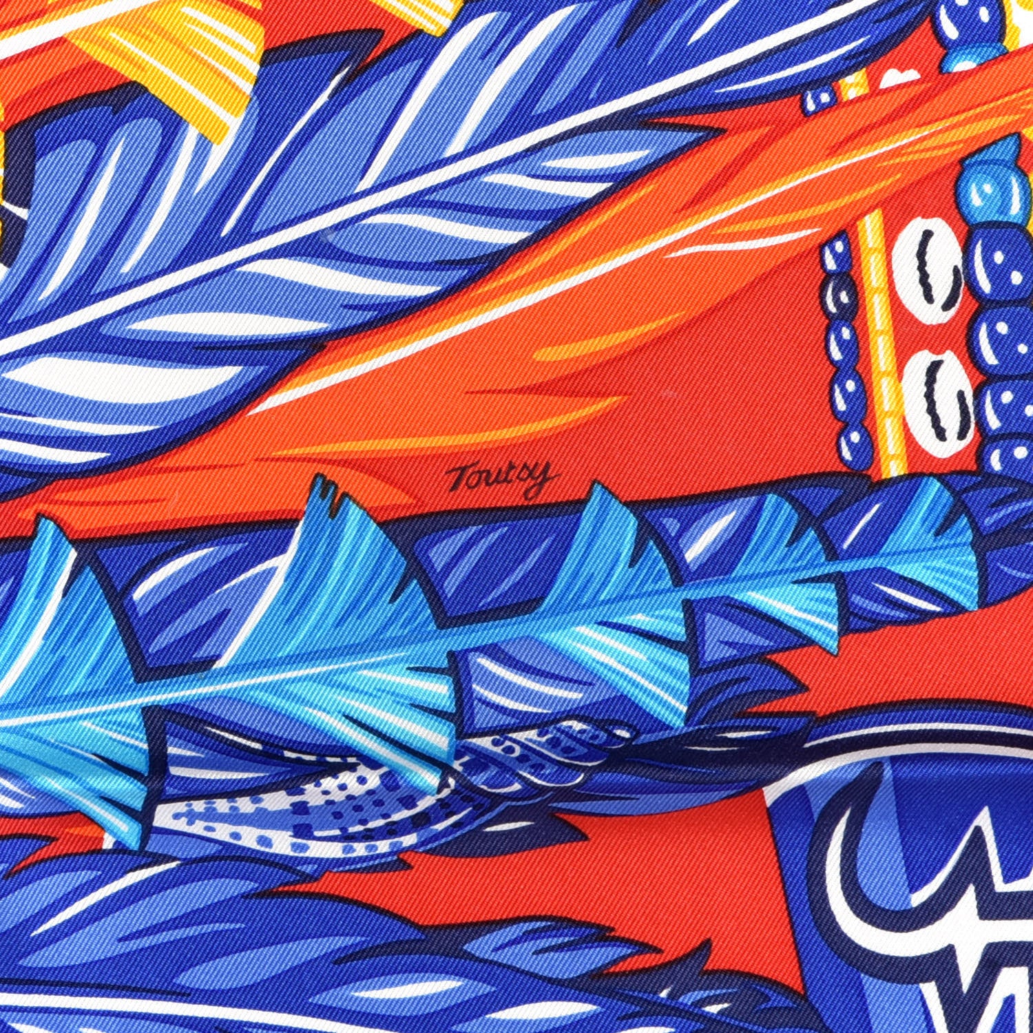 Hermes Silk La Danse Pacifique Scarf 90 Rouge Bleu Vif Bouton D'O 4 of 5