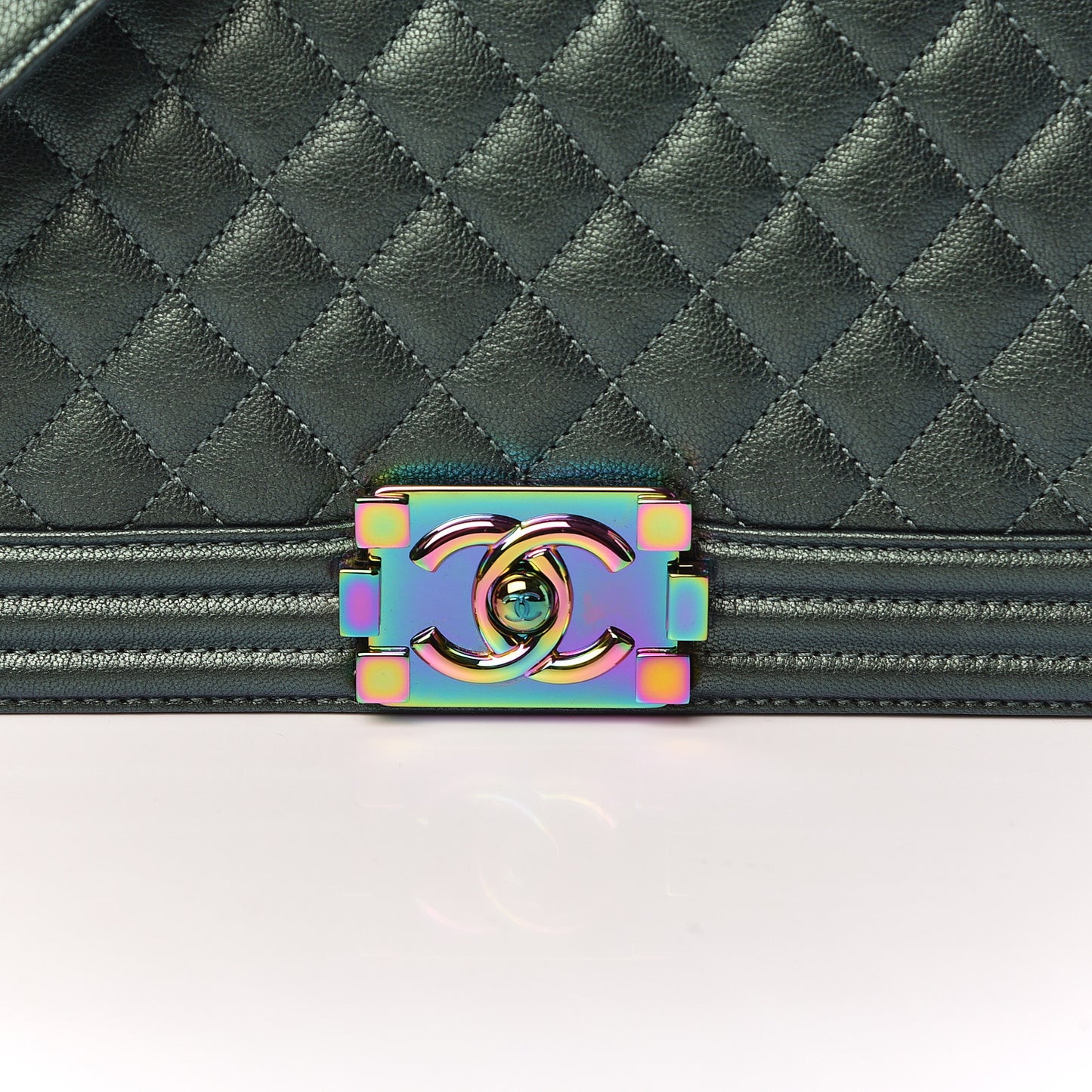Iridescent Goatskin Quilted Medium Boy Flap Green