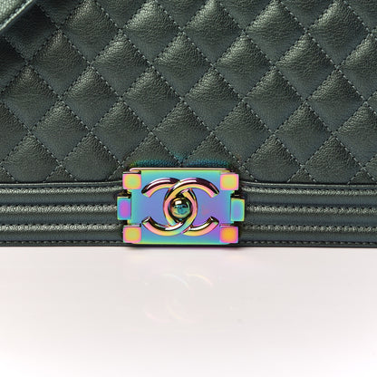 Chanel Iridescent Goatskin Quilted Medium Boy Flap Green 10 of 10