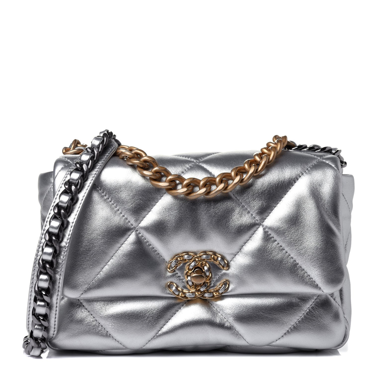 Chanel Metallic Goatskin Quilted Medium Chanel 19 Flap Silver 1 of 4
