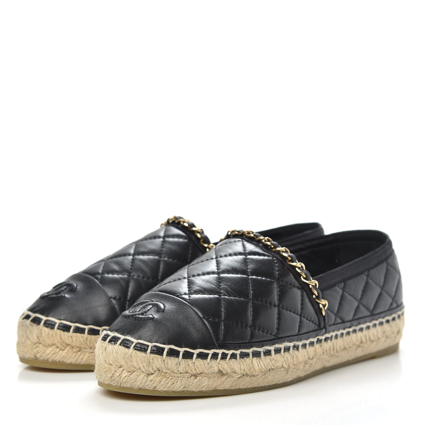 Lambskin Quilted CC Chain Espadrilles 37 Black