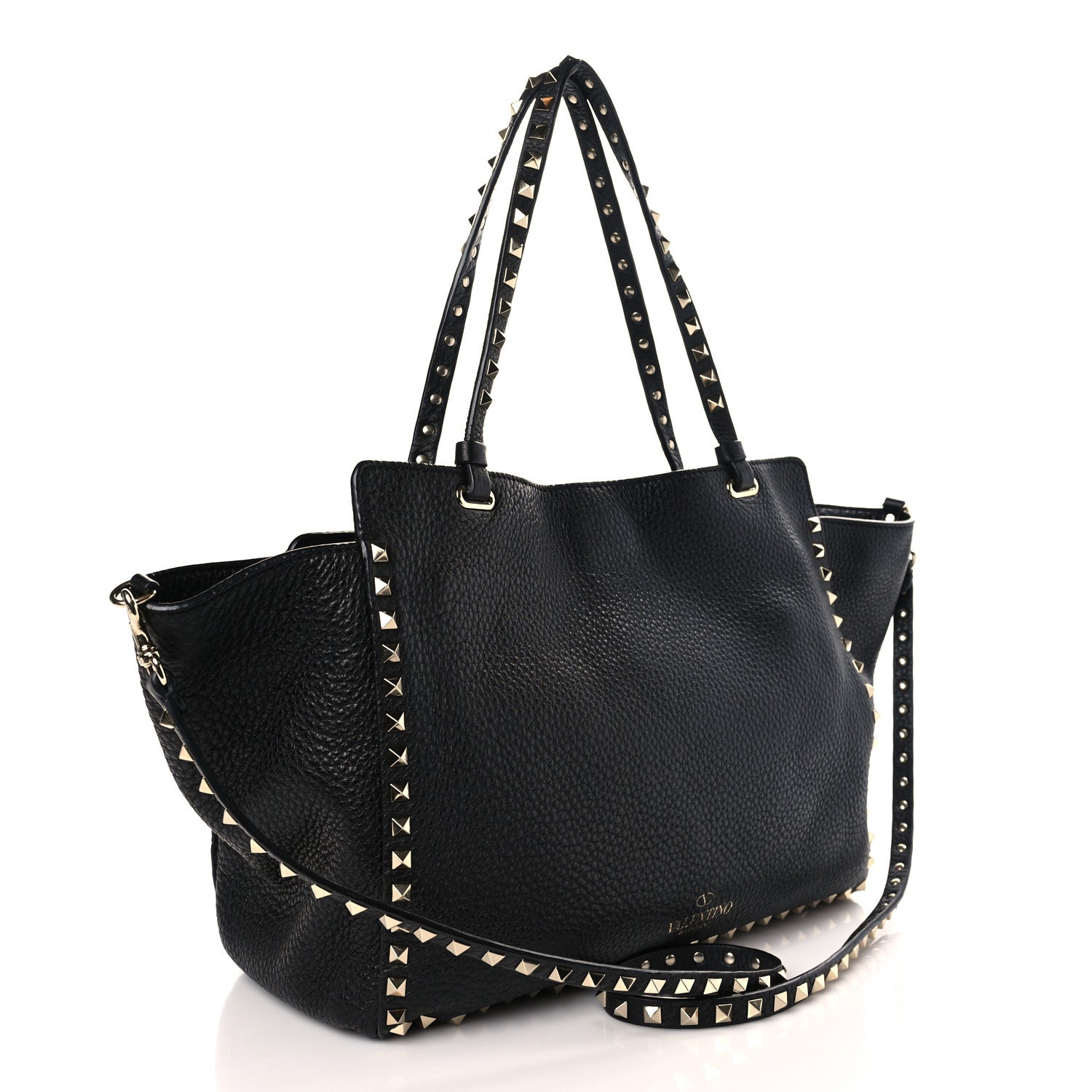 Valentino Garavani Pebbled Calfskin Medium Rockstud Tote Black 3 of 8