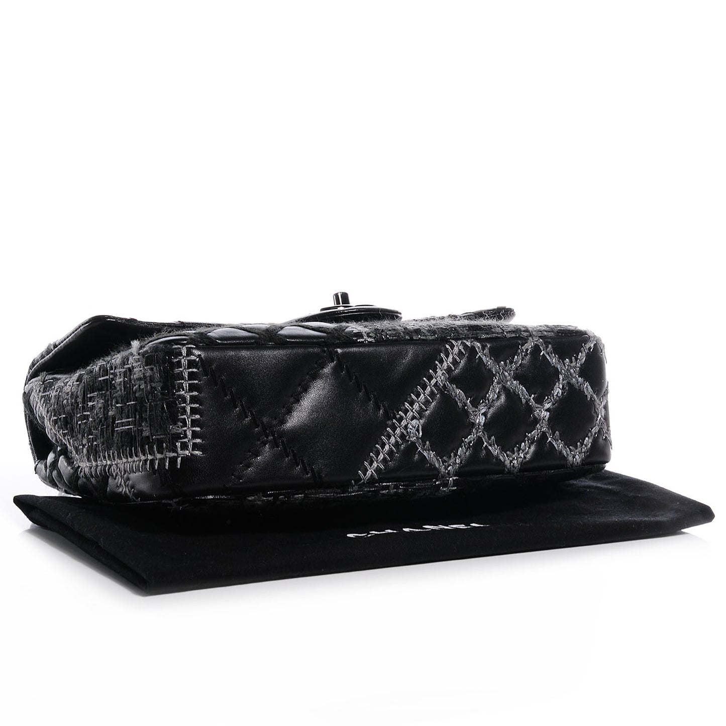 Lambskin Patchwork Stitched Small Flap Black