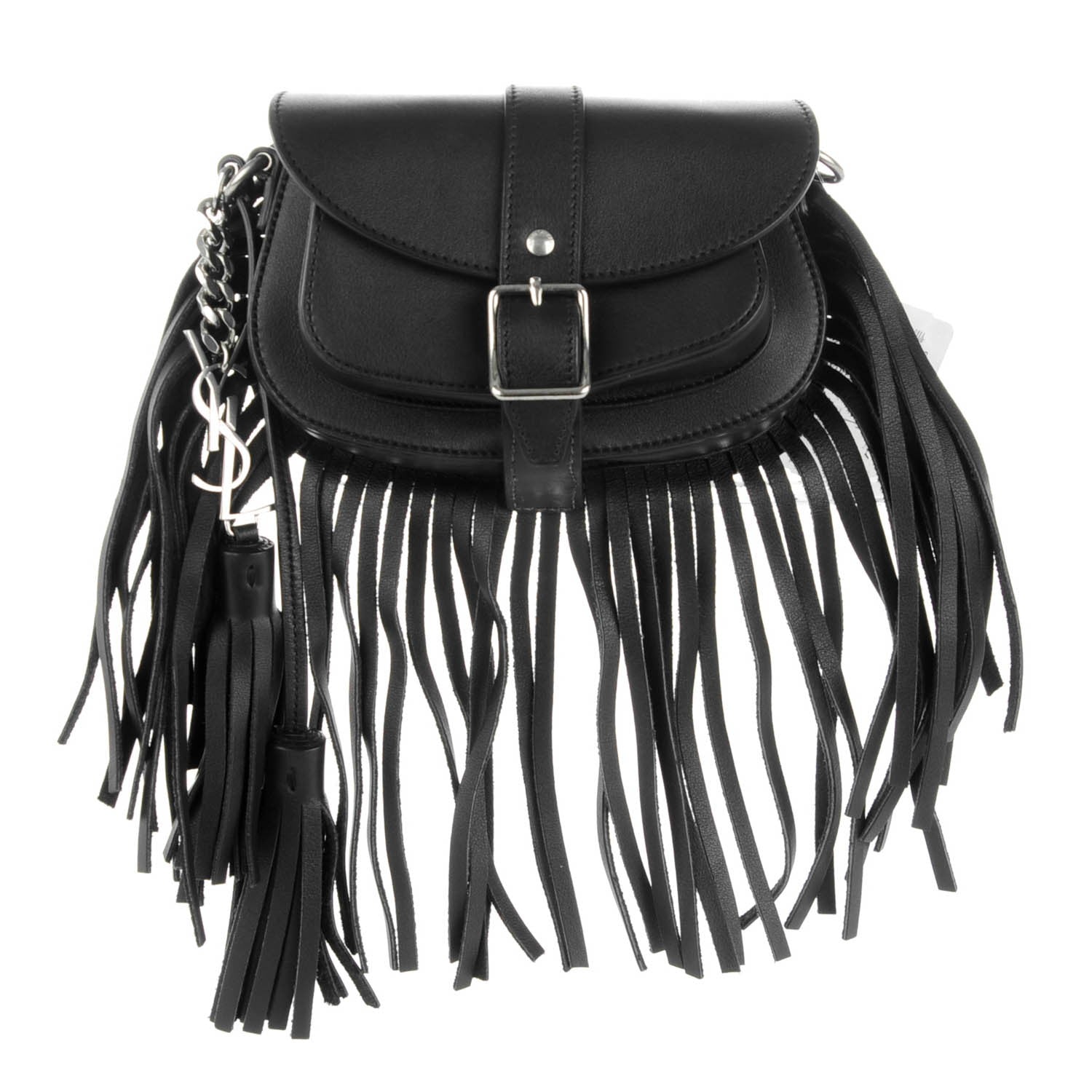 Saint Laurent Calfskin Mini Curved Fringe Saddle Bag Black 1 of 6