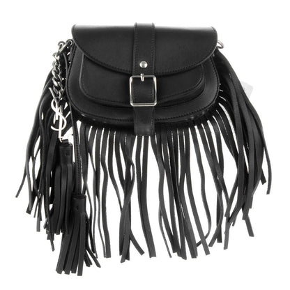 Saint Laurent Calfskin Mini Curved Fringe Saddle Bag Black 1 of 6
