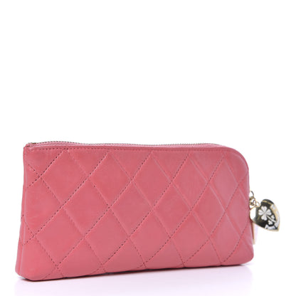 Chanel Lambskin Quilted Valentine Charms Small Cosmetic Pouch Pink 3 of 11