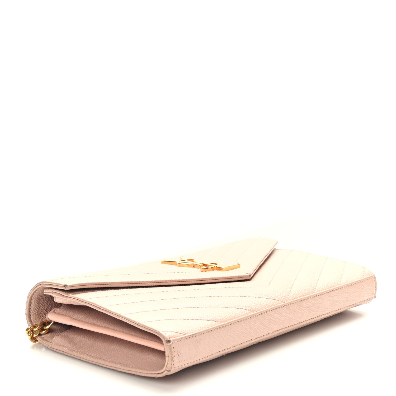 Saint Laurent Grain De Poudre Matelasse Chevron Monogram Chain Wallet Rose Antic 4 of 11