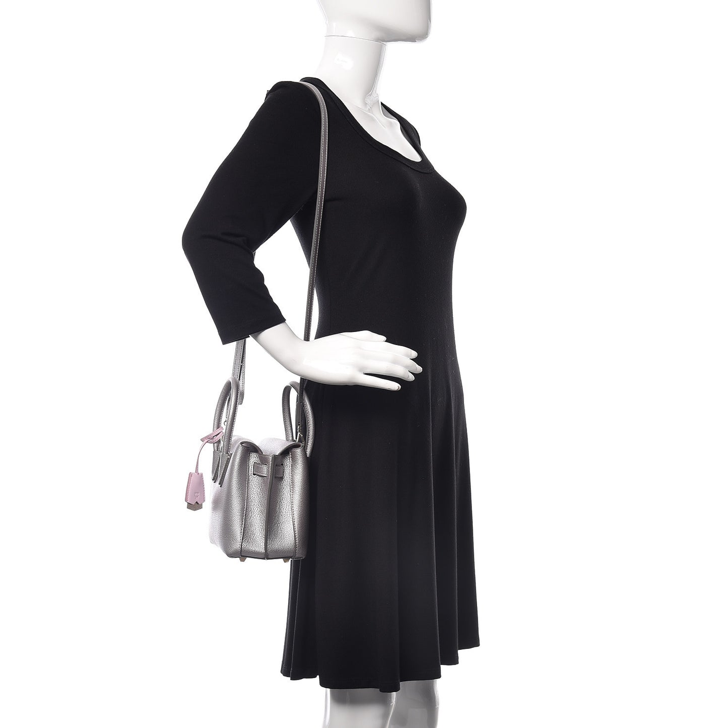 Metallic Grained Calfskin Mini Milla Tote Spike Silver