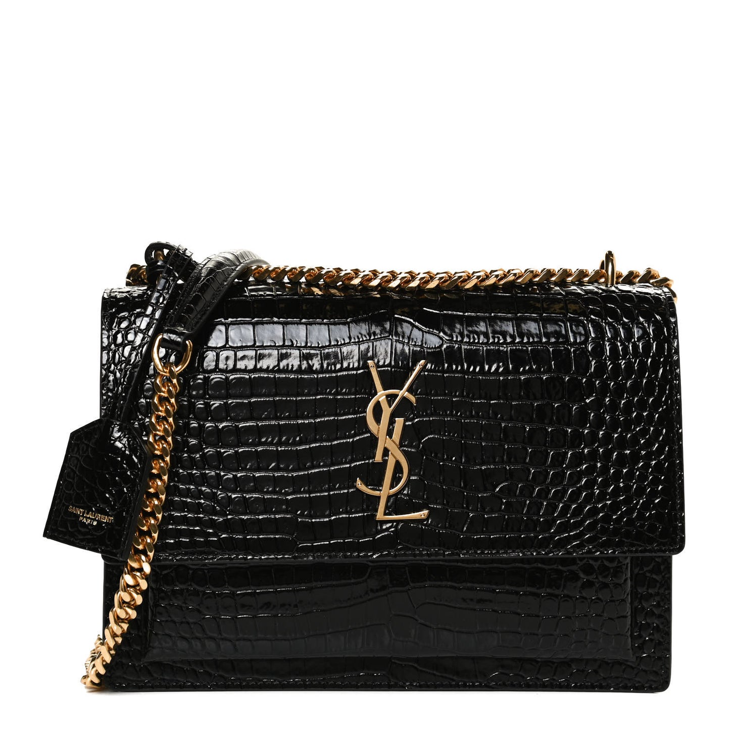 Calfskin Crocodile Embossed Medium Monogram Sunset Black