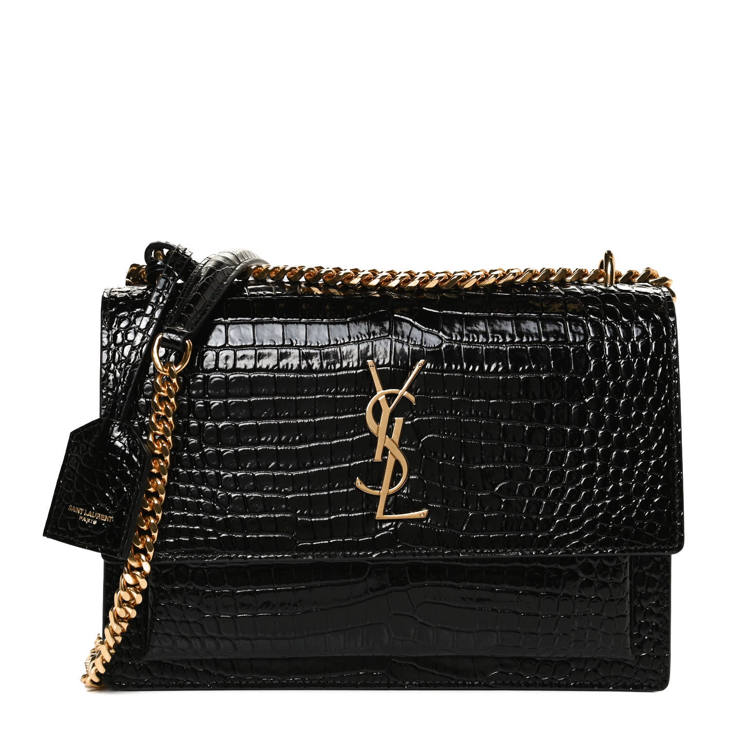 Saint Laurent Calfskin Crocodile Embossed Medium Monogram Sunset Black 2 of 11