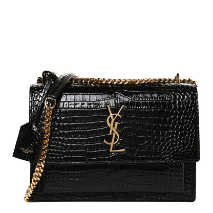 Saint Laurent Calfskin Crocodile Embossed Medium Monogram Sunset Black 2 of 11