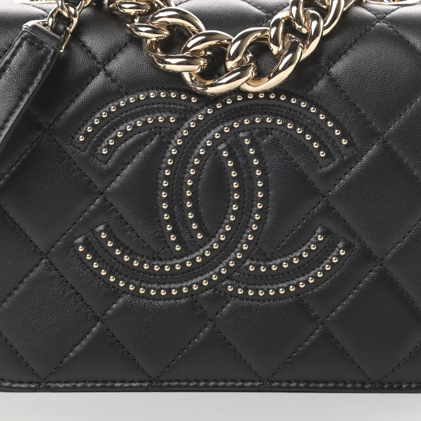 Lambskin Quilted Studded Beauty Begins Flap Black