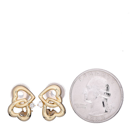 Tiffany 18K Yellow Gold Diamond Double Heart Clip On Earrings 2 of 4