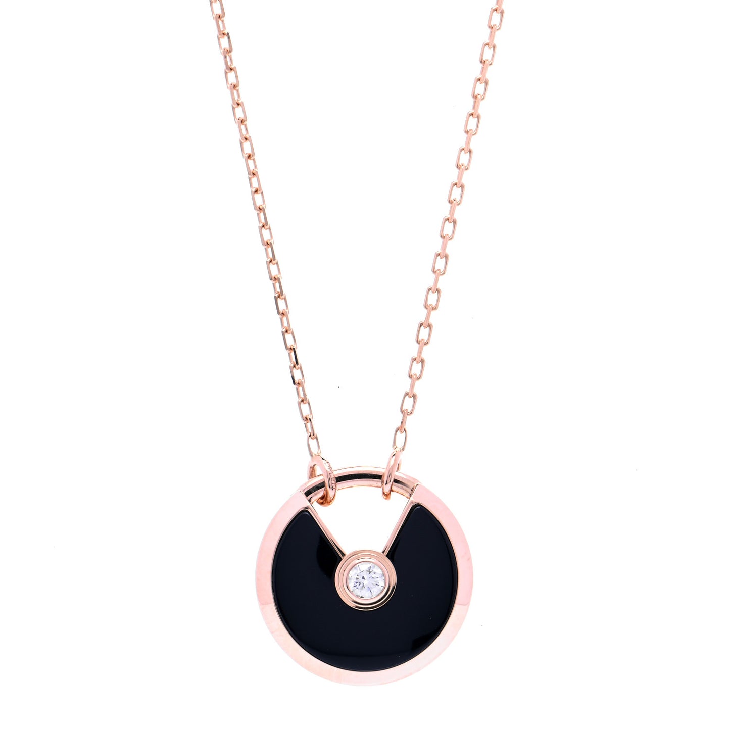 18K Pink Gold Diamond Black Onyx SM Amulette de Cartier Pendant Necklace