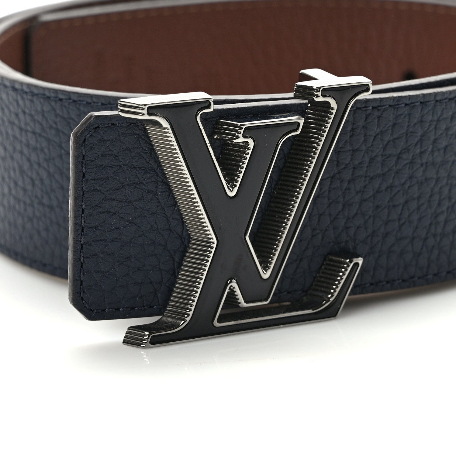 Louis Vuitton Taurillon LV Mens Tilt 40mm Reversible Belt 95 38 Navy Cognac 7 of 7