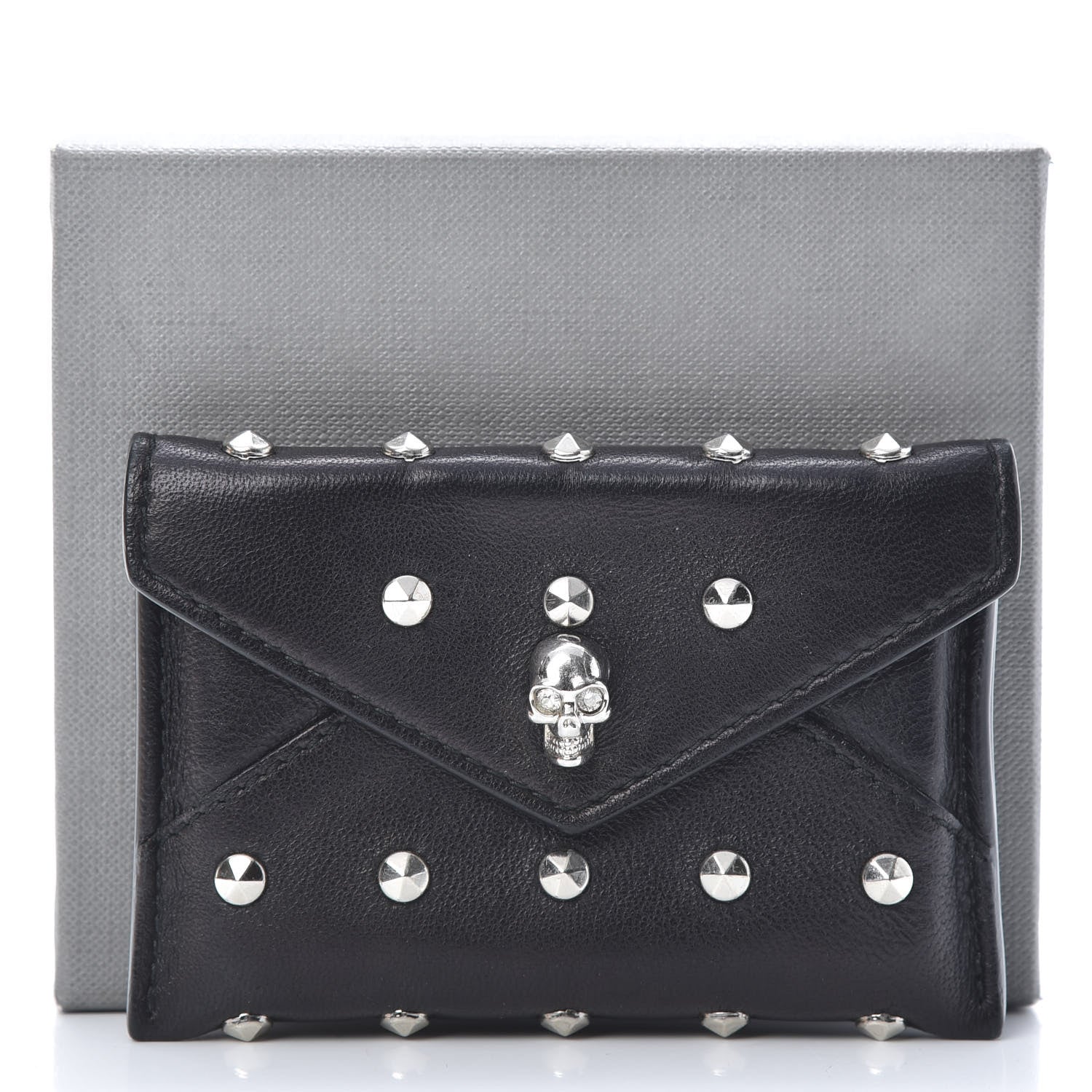 Alexander McQueen Calfskin Studded Skull Envelope Card Holder Black 13 of 13