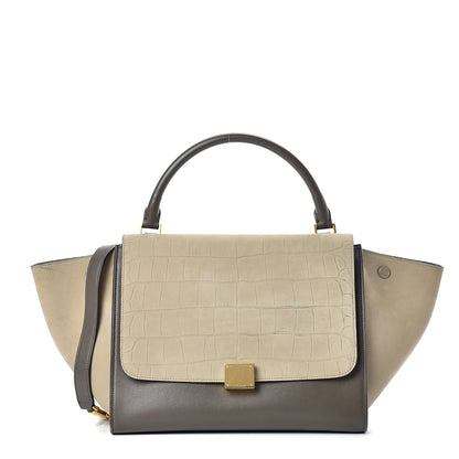 Celine Crocodile Embossed Calfskin Suede Medium Trapeze Taupe 1 of 19