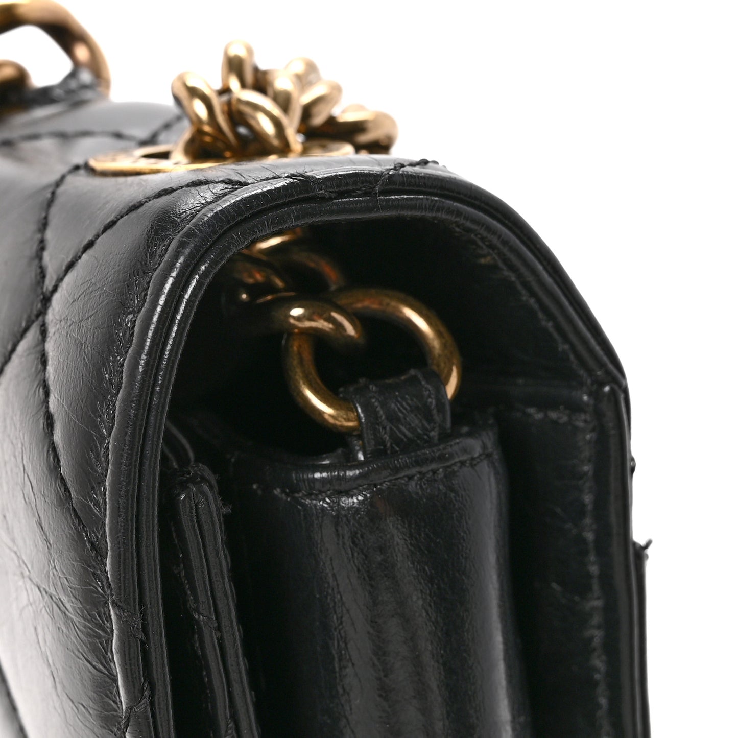 Glazed Calfskin Quilted Medium Perfect Edge Flap Black