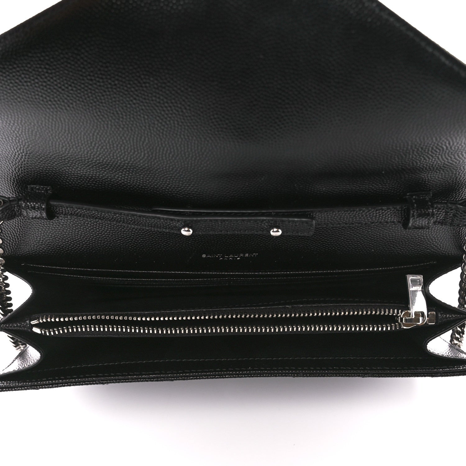 Saint Laurent Grain De Poudre Matelasse Chevron Monogram Chain Wallet Black 5 of 11