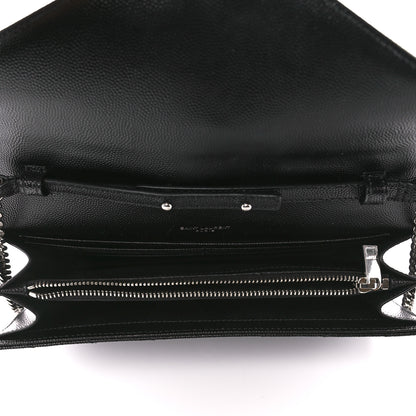 Saint Laurent Grain De Poudre Matelasse Chevron Monogram Chain Wallet Black 5 of 11