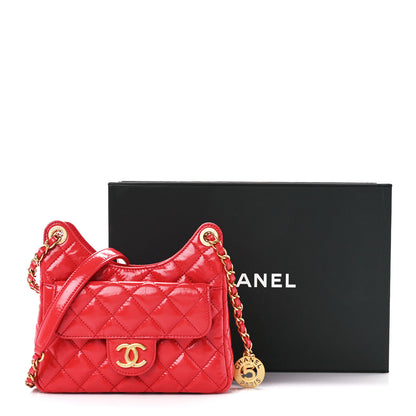 Chanel Shiny Crumpled Calfskin Quilted Small Wavy CC Hobo Red 11 of 11
