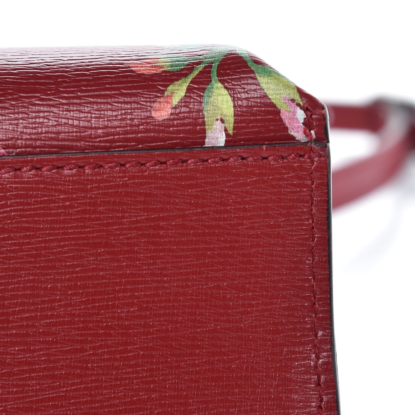 Shangai Calfskin Blooms Print Small Bamboo Daily Top Handle Bag Romantic Cerise Multicolor