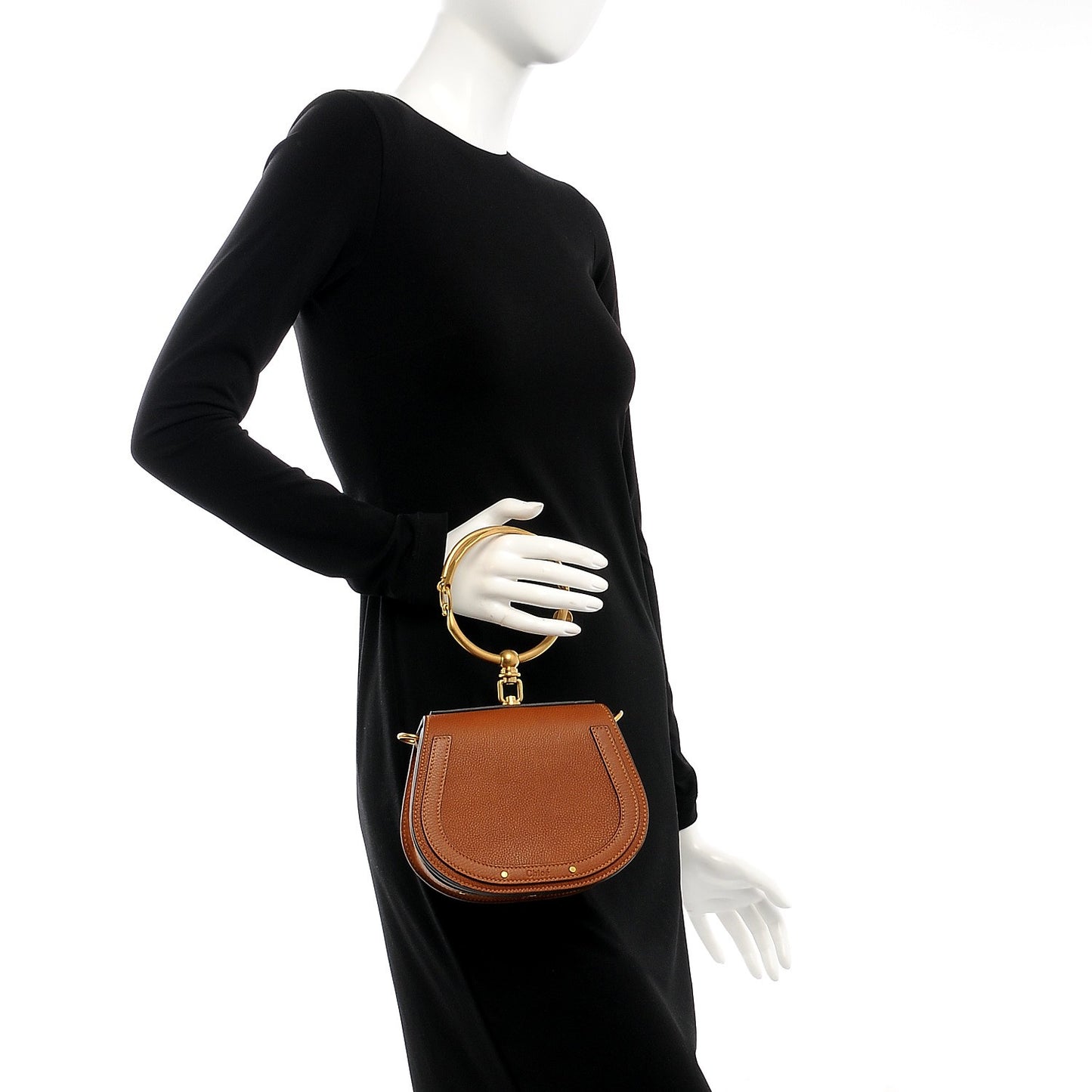 Calfskin Suede Small Nile Bracelet Bag Caramel