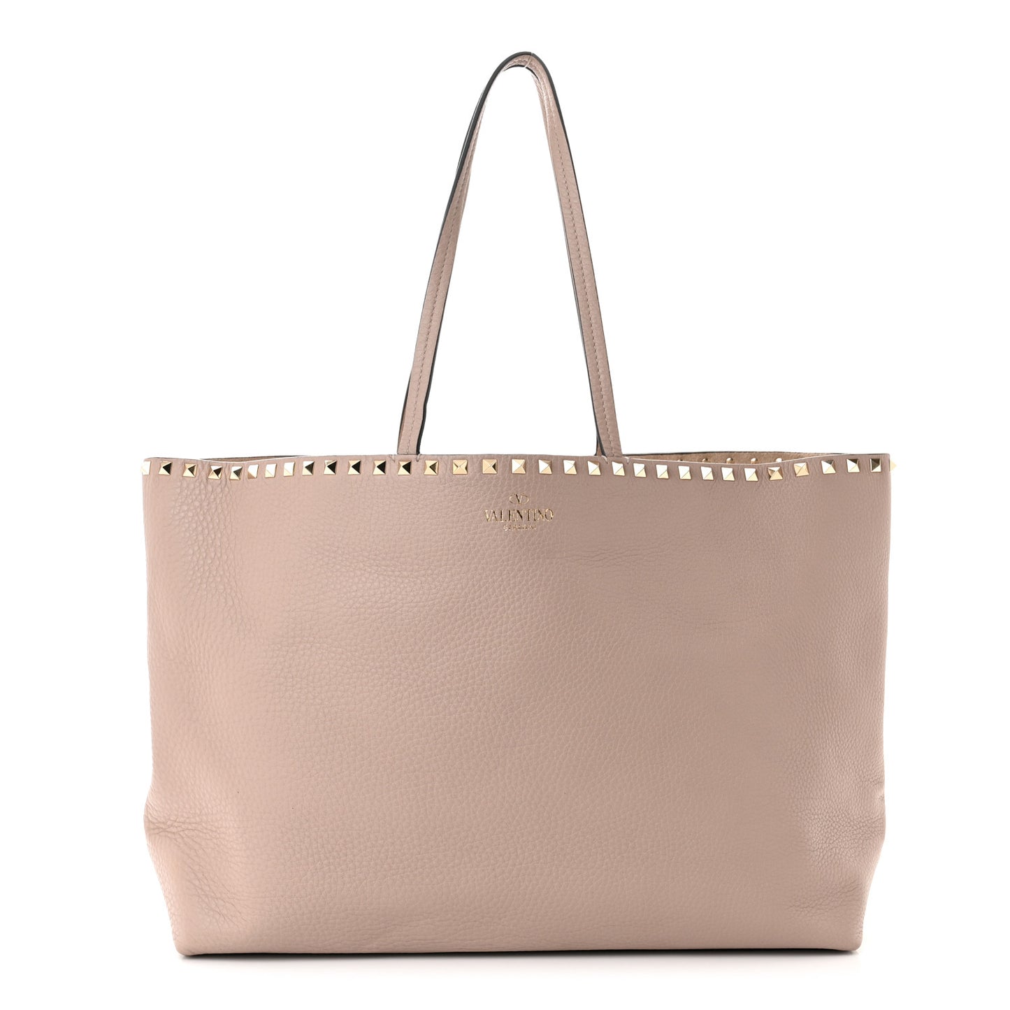 Grained Calfskin Rockstud Shoulder Tote Poudre