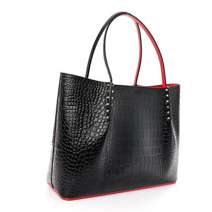 Christian Louboutin Crocodile Embossed Calfskin Spiked Small Cabarock Shopper Tote Black 3 of 11