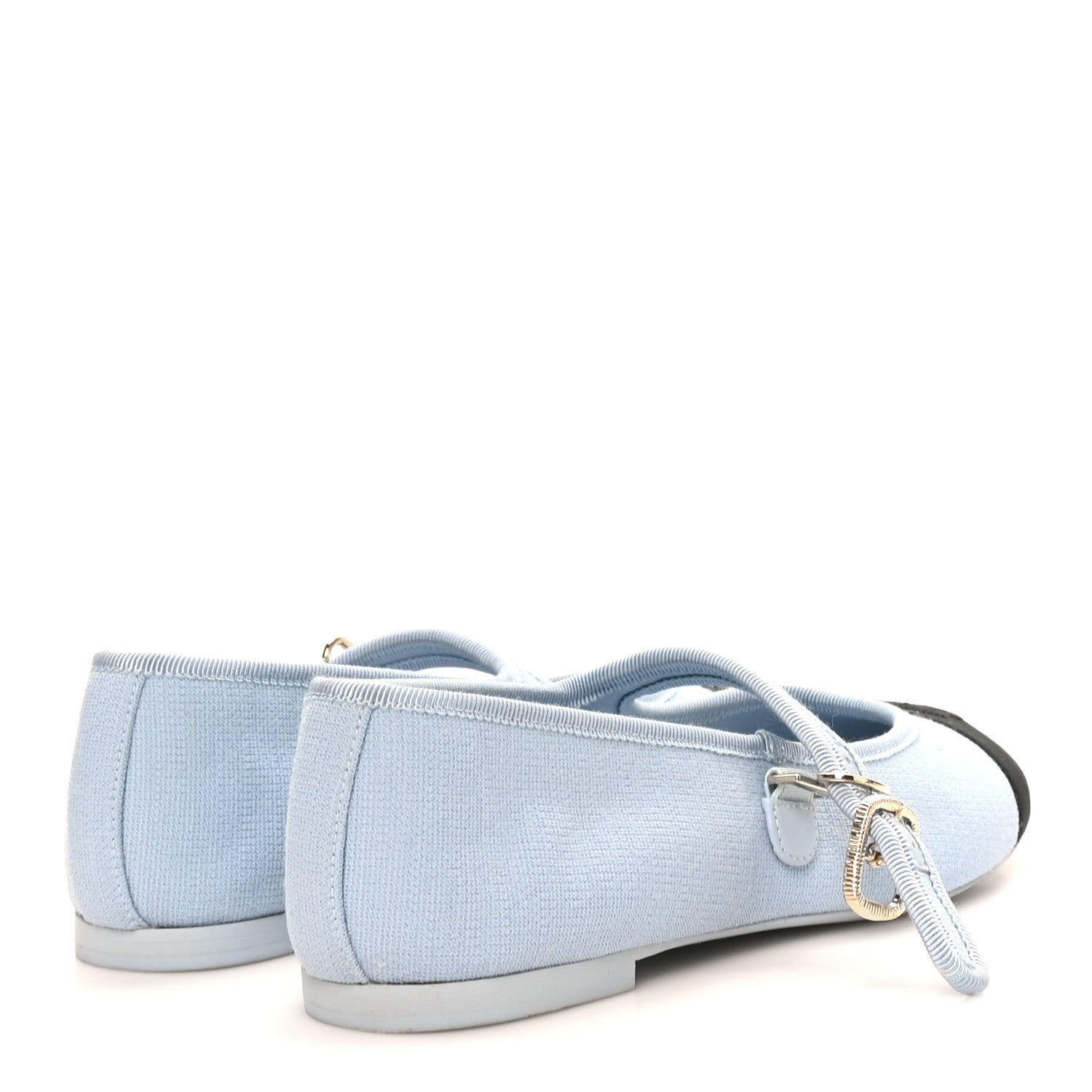 Chanel Fabric Grosgrain Mary Jane Flats 37 Light Blue Black 5 of 10
